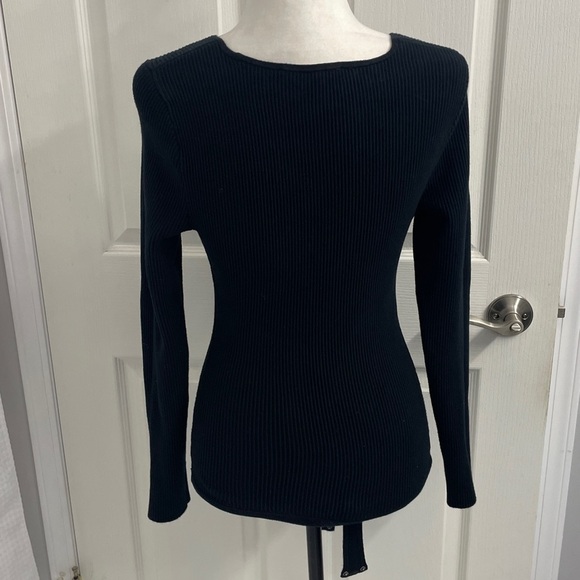 Abercrombie & Fitch Black Ribbed Bodysuit Long Sleeve’s Square Neck Sz S - Picture 3 of 13